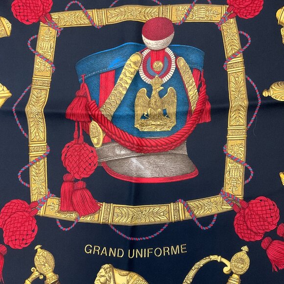 Hermes Black / Red / Blue / Gold Grand Uniforme Square Silk Twill Scarf - Picture 6 of 9